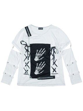 NEW ACDC RAG Dark Goth Punk White Skeleton Hand Long Sleeves Tee
